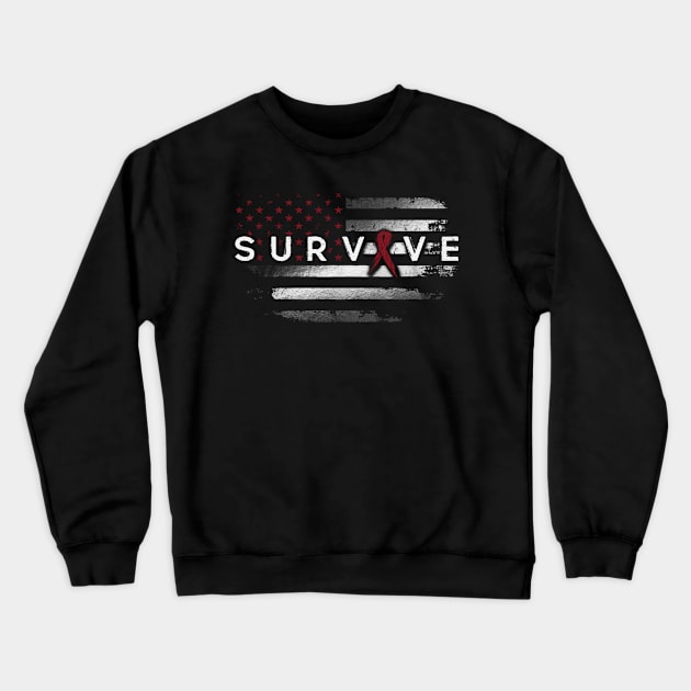 Survive Flag American Sickle Cell Awareness Burgundy Ribbon Warrior Crewneck Sweatshirt by celsaclaudio506